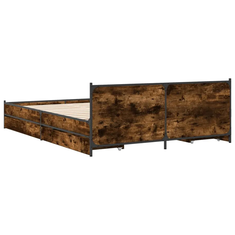 Cadre de lit avec tiroirs sans matelas chêne fumé 135x190 cm - 6