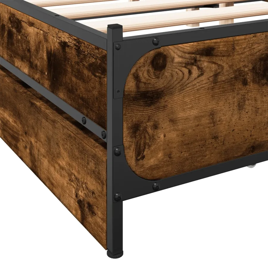Cadre de lit avec tiroirs sans matelas chêne fumé 135x190 cm - 8