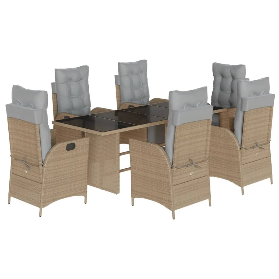 Ensemble à manger de jardin coussins 7 pcs mélange beige rotin - 2