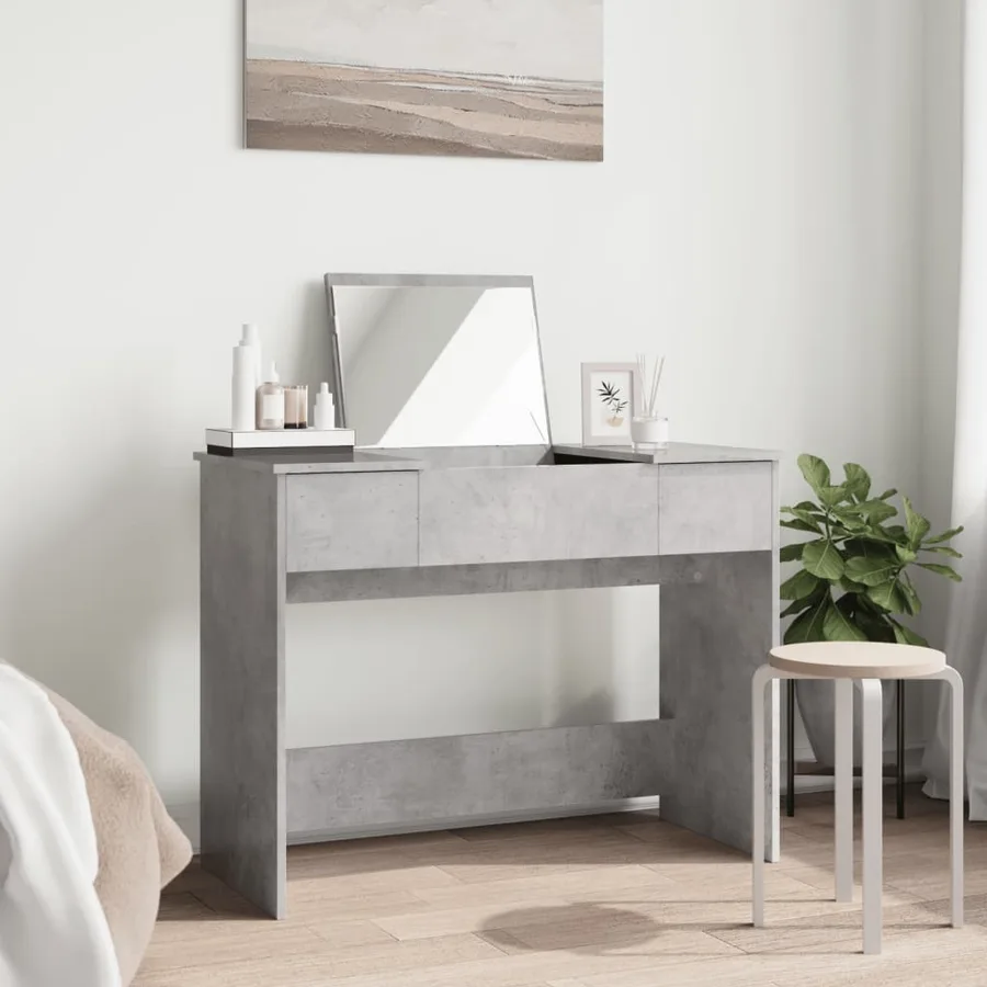 Coiffeuse avec miroir gris béton 100x45x76 cm - 3