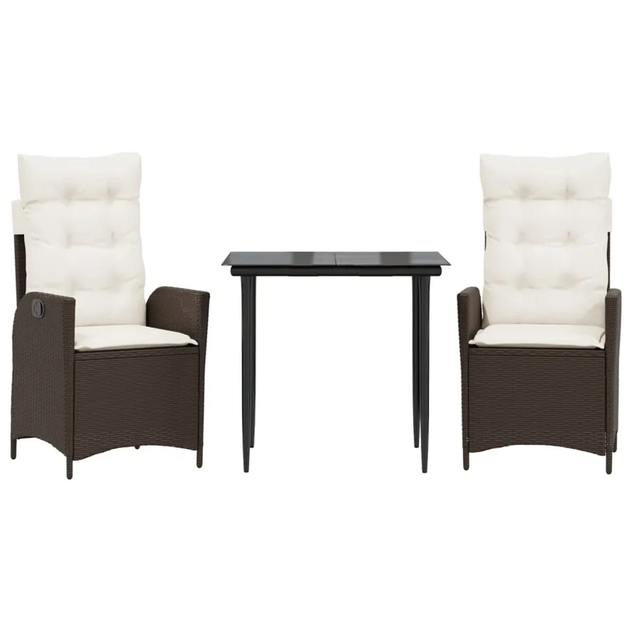 Ensemble à manger de jardin 3 pcs et coussins marron poly rotin - 2