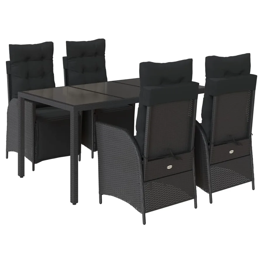 Ensemble à manger de jardin coussins 5pcs Noir Résine tressée - 2