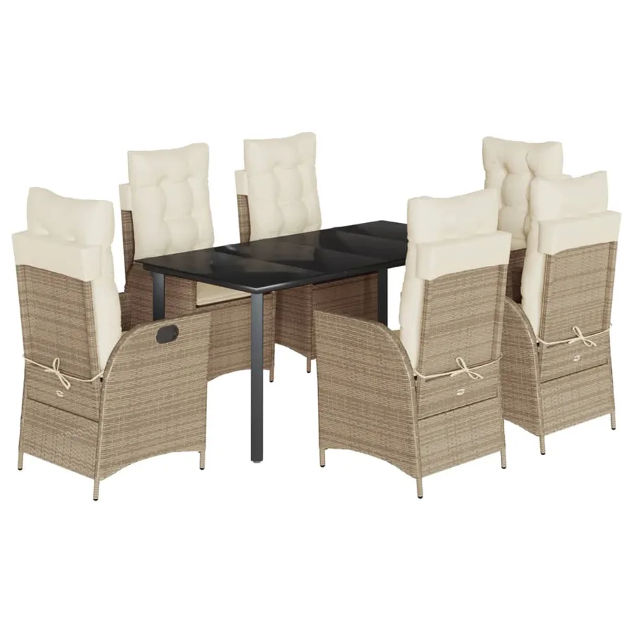 Ensemble à manger de jardin et coussins 7 pcs beige poly rotin - 2