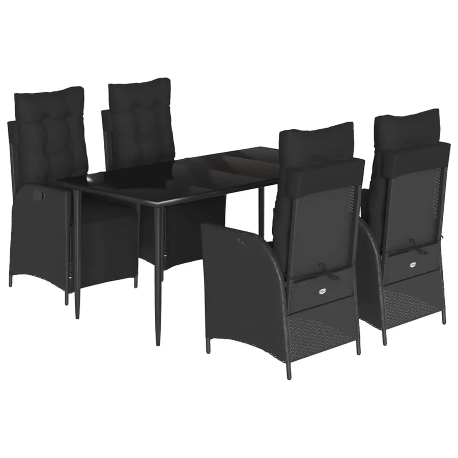 Ensemble à manger de jardin coussins 5pcs Noir Résine tressée - 2