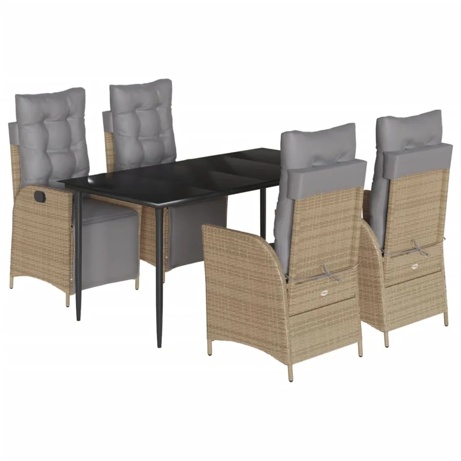 Ensemble à manger de jardin coussins 5 pcs mélange beige rotin - 2
