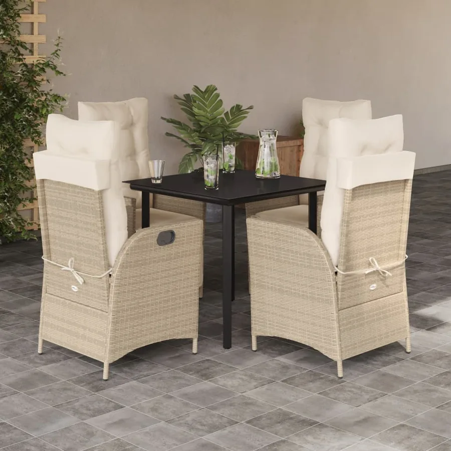 Ensemble à manger de jardin avec coussins 5pcs Beige poly rotin