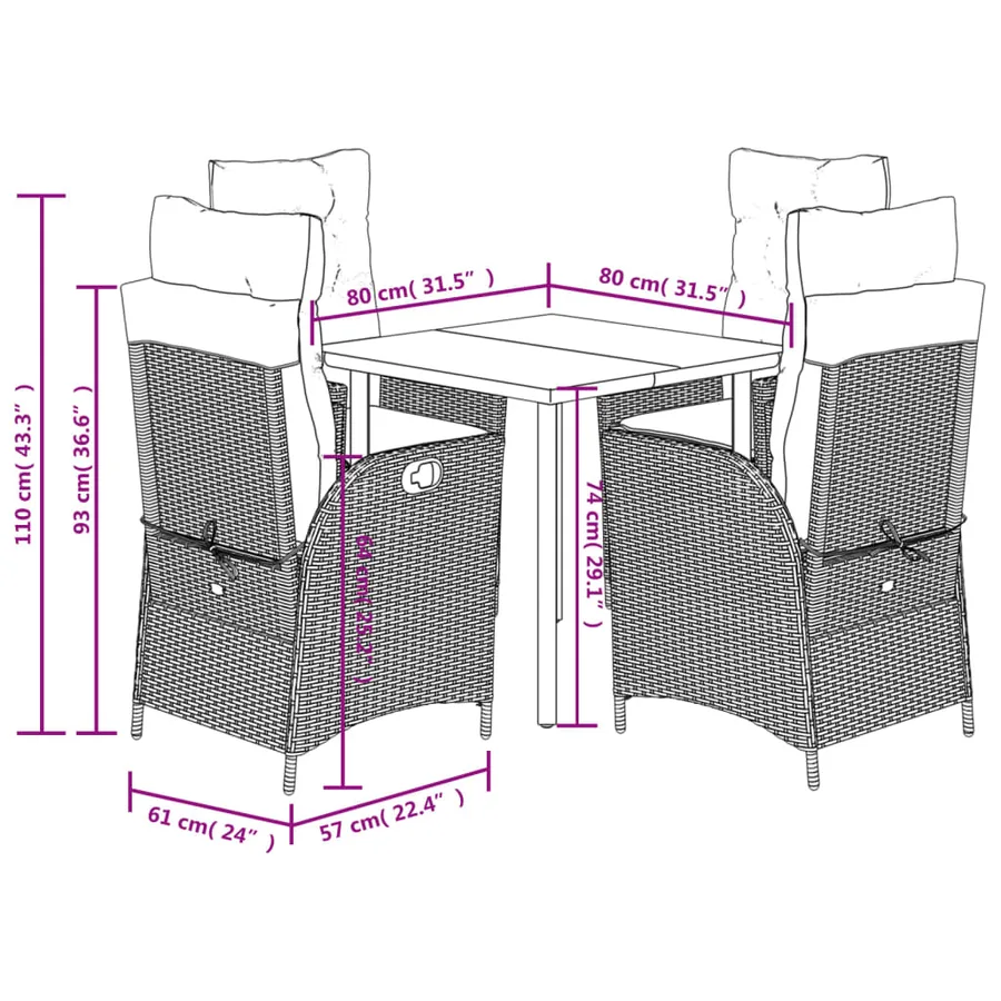 Ensemble à manger de jardin avec coussins 5pcs Beige poly rotin - 12