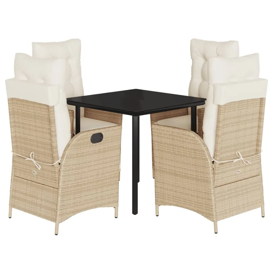 Ensemble à manger de jardin avec coussins 5pcs Beige poly rotin - 2