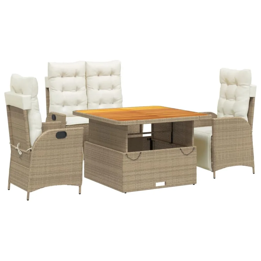 Ensemble à manger de jardin coussins 4 pcs beige résine tressée - 2
