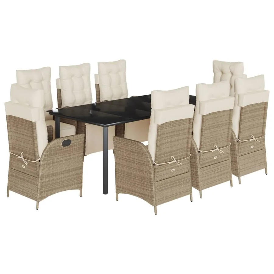 Ensemble à manger de jardin et coussins 9 pcs beige Poly rotin - 2
