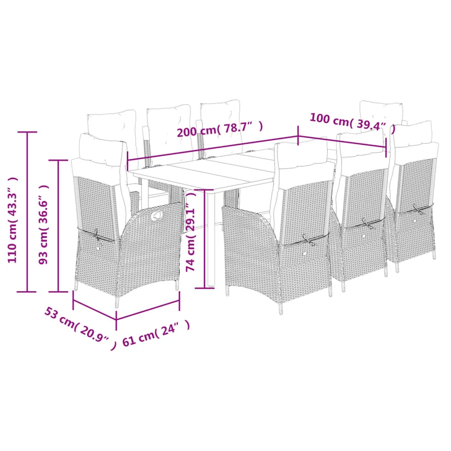 Ensemble à manger de jardin et coussins 9 pcs beige Poly rotin - 9