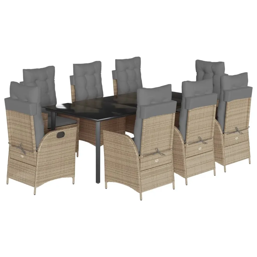Ensemble à manger de jardin et coussins 9 pcs beige Poly rotin - 2