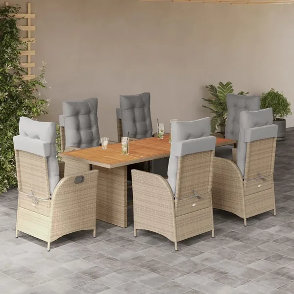 Ensemble à manger de jardin coussins 7 pcs mélange beige rotin