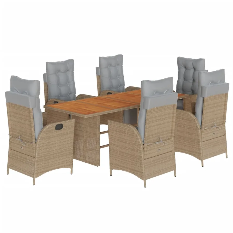 Ensemble à manger de jardin coussins 7 pcs mélange beige rotin - 2