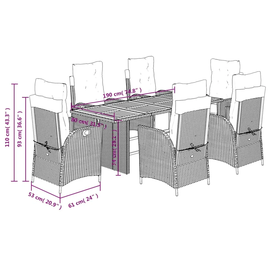 Ensemble à manger de jardin coussins 7 pcs mélange beige rotin - 9