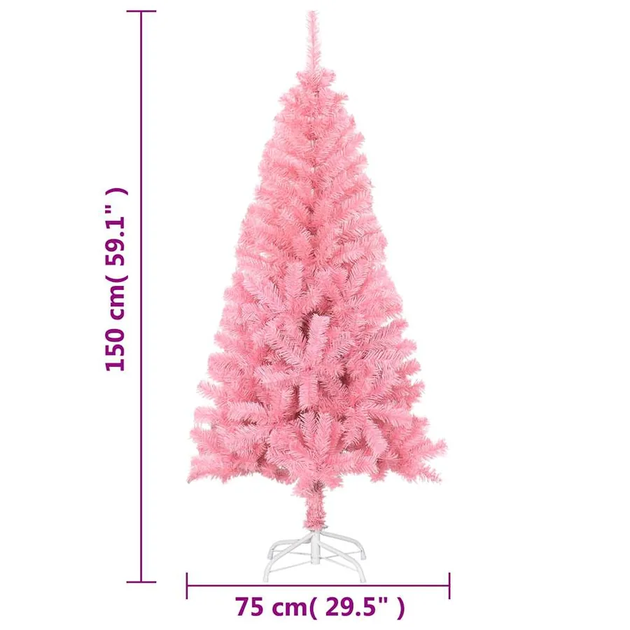Sapin de Noël artificiel avec support rose 150 cm PVC - 6