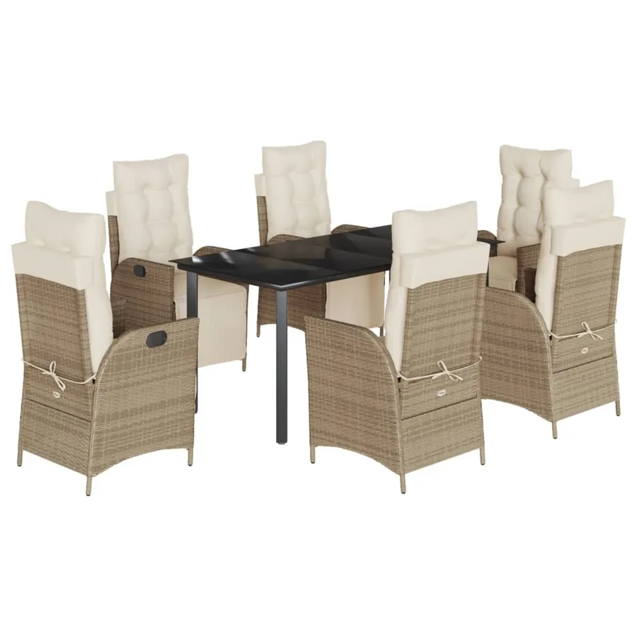 Ensemble à manger de jardin et coussins 7 pcs beige poly rotin - 2
