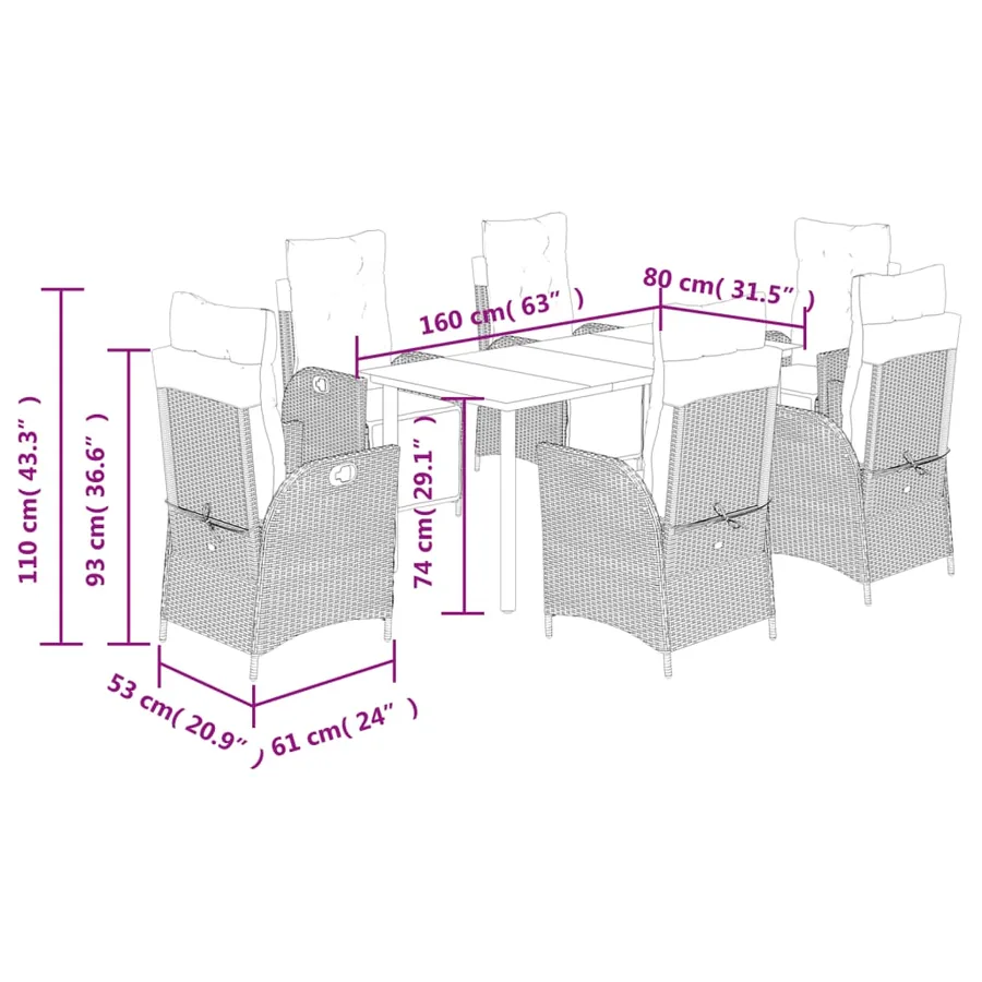 Ensemble à manger de jardin et coussins 7 pcs beige poly rotin - 9