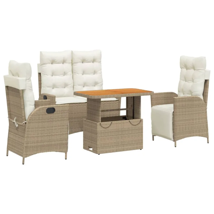 Ensemble à manger de jardin coussins 4 pcs beige résine tressée - 2