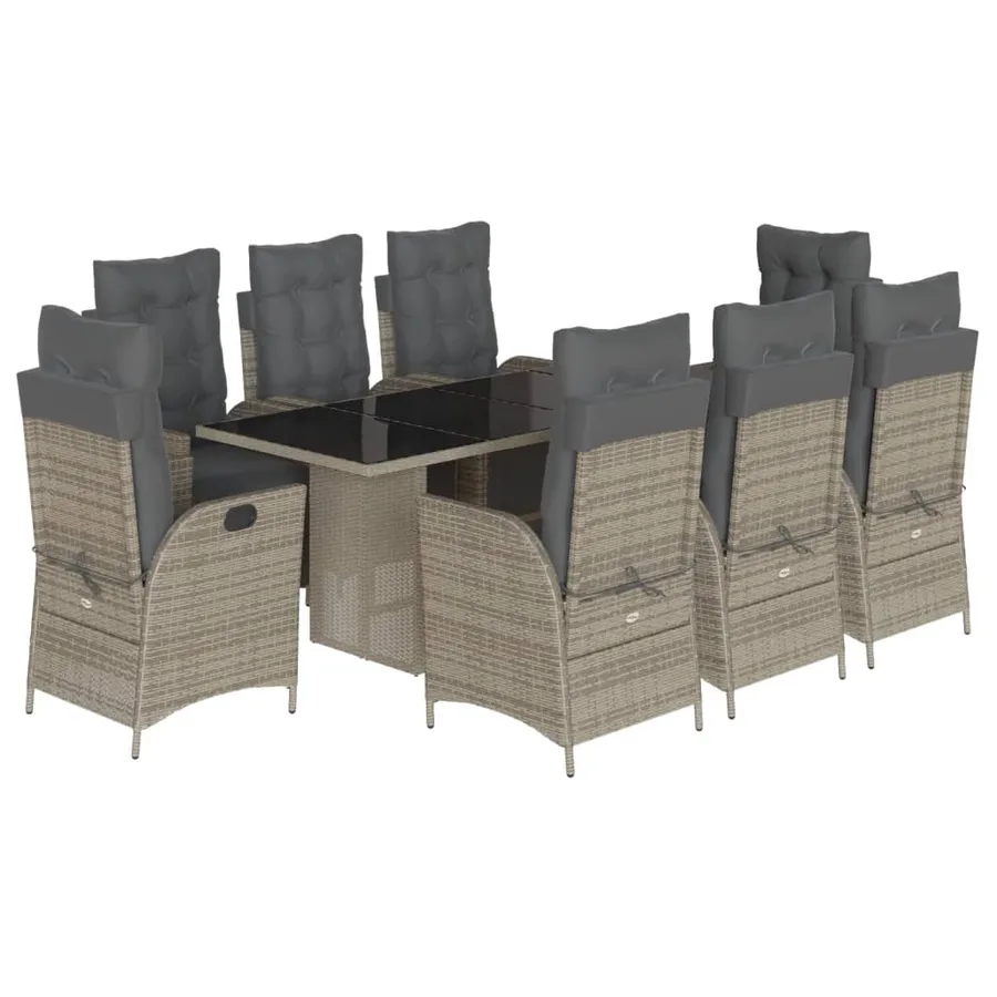 Ensemble à manger de jardin 9 pcs coussins gris résine tressée - 2