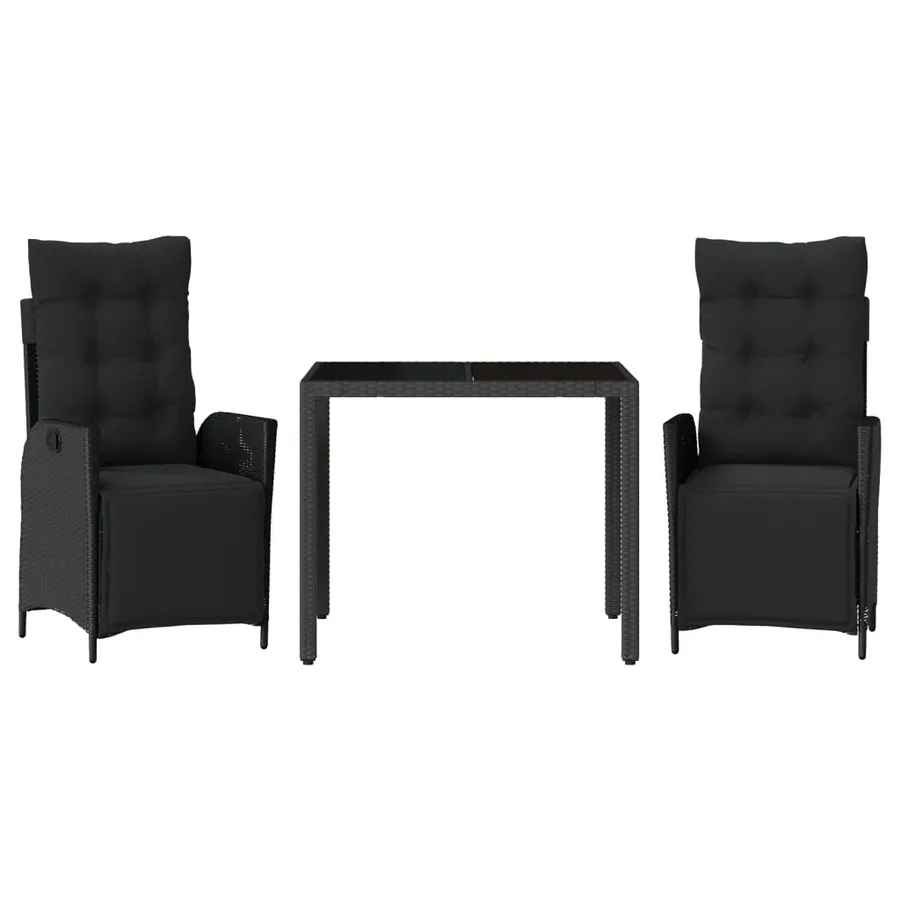 Ensemble à manger de jardin avec coussins 3 pcs Noir - 2
