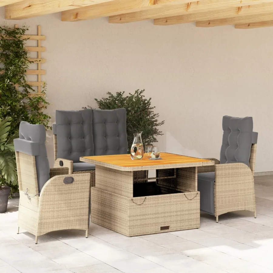 Ensemble à manger de jardin coussins 4 pcs beige résine tressée