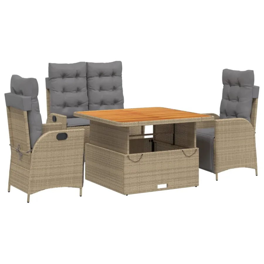 Ensemble à manger de jardin coussins 4 pcs beige résine tressée - 2