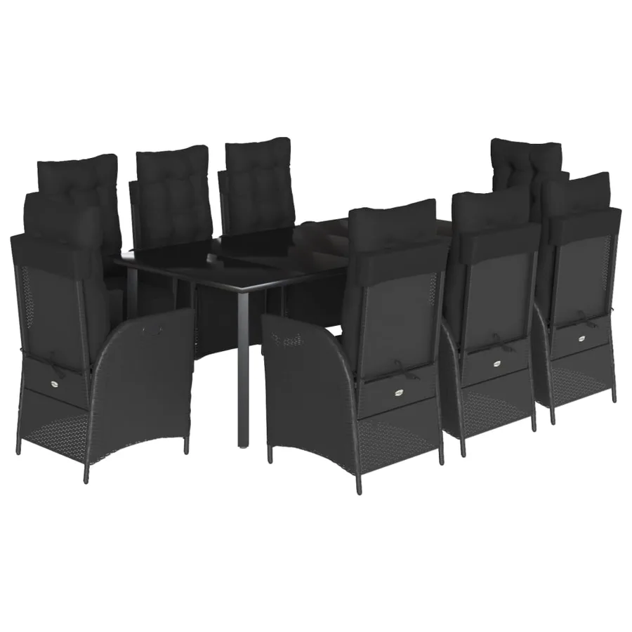 Ensemble à manger de jardin 9pcs coussins noir résine tressée - 2