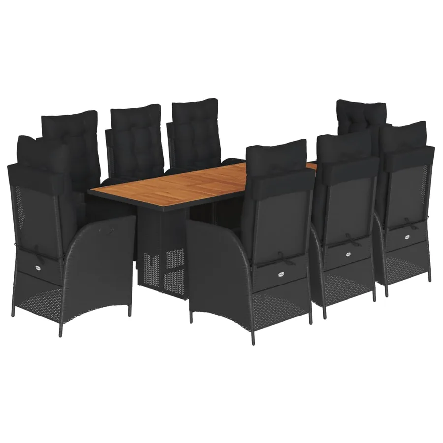 Ensemble à manger de jardin 9pcs coussins noir résine tressée - 2