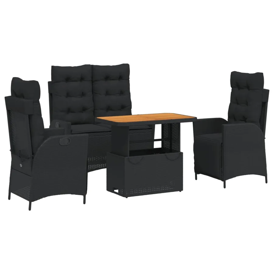 Ensemble à manger de jardin 4 pcs avec coussins noir - 2