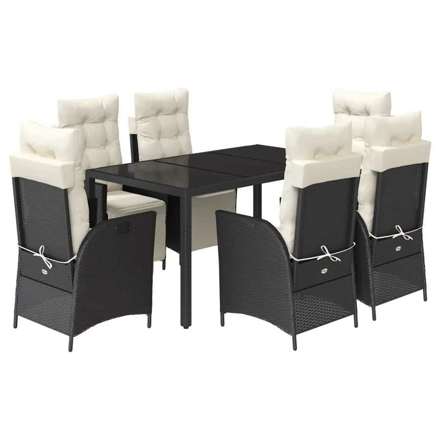 Ensemble à manger de jardin coussins 7pcs Noir Résine tressée - 2