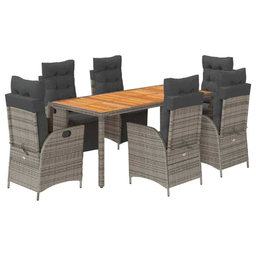Ensemble à manger de jardin et coussins 7 pcs gris rotin - 2