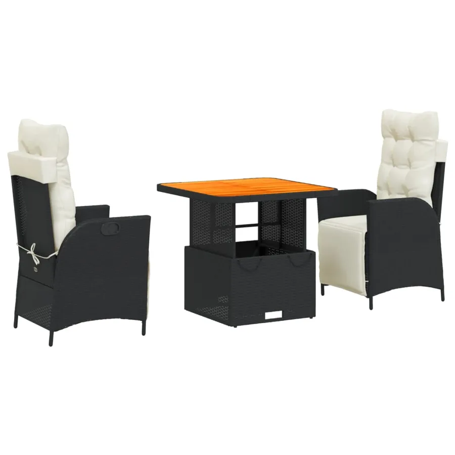Ensemble à manger de jardin avec coussins 3 pcs Noir - 2