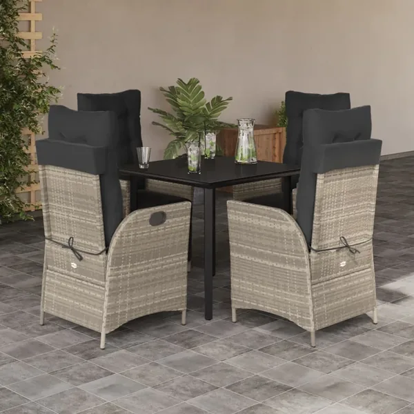 Ensemble à manger de jardin et coussins 5 pcs gris clair rotin