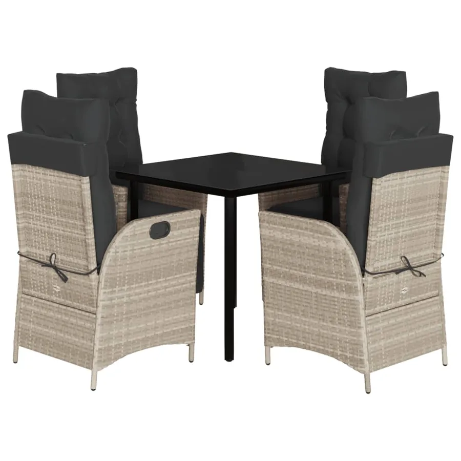 Ensemble à manger de jardin et coussins 5 pcs gris clair rotin - 2
