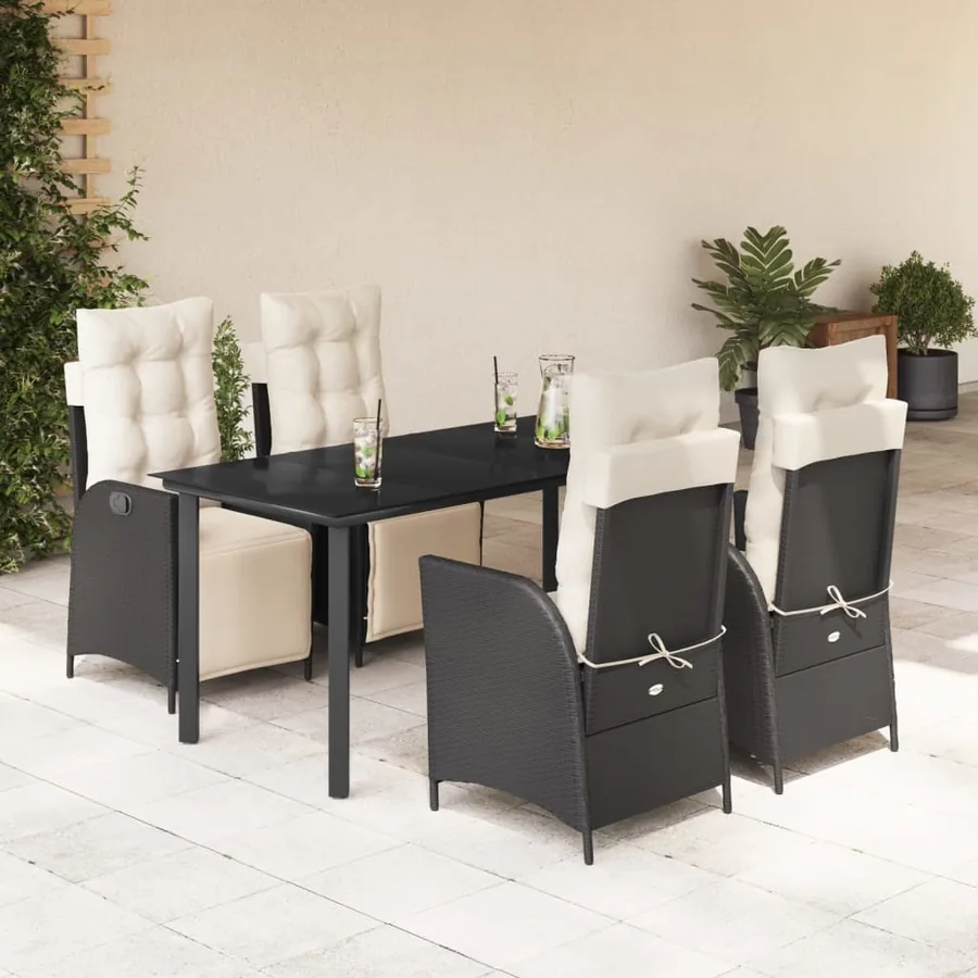 Ensemble à manger de jardin coussins 5pcs Noir Résine tressée