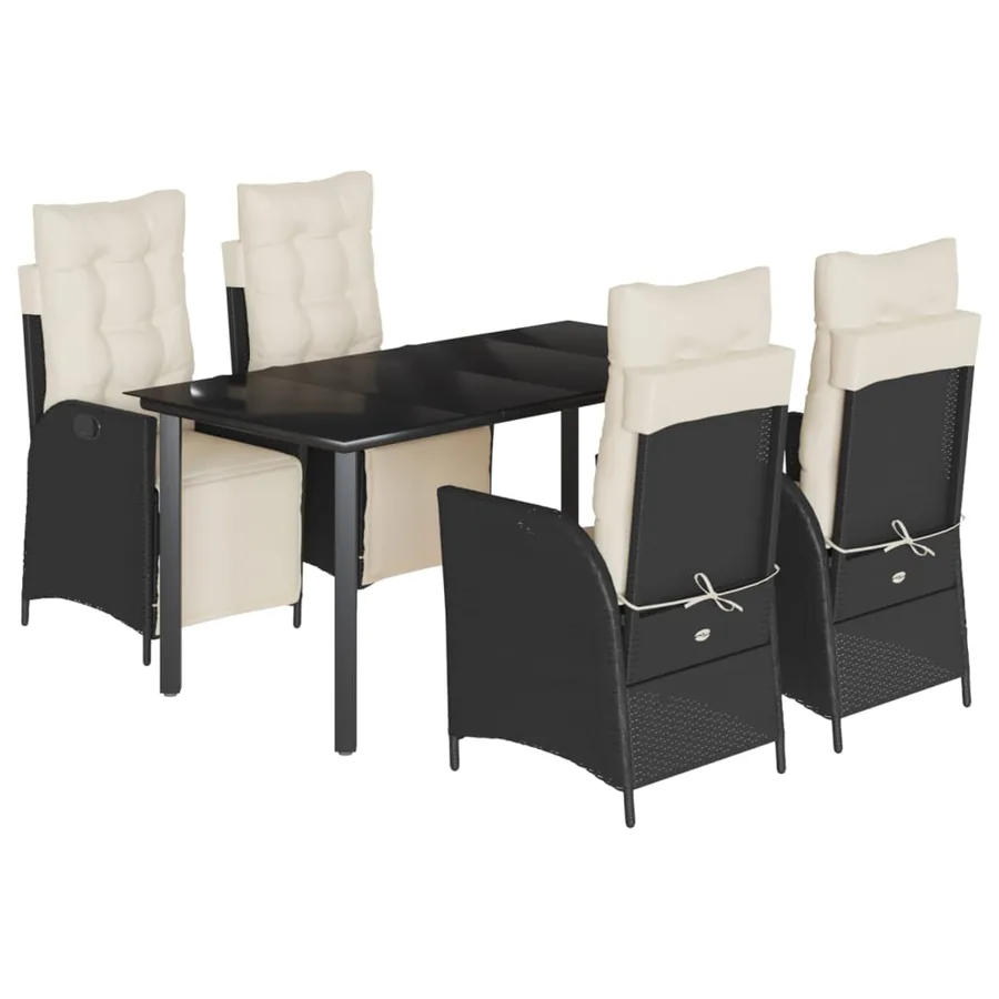 Ensemble à manger de jardin coussins 5pcs Noir Résine tressée - 2