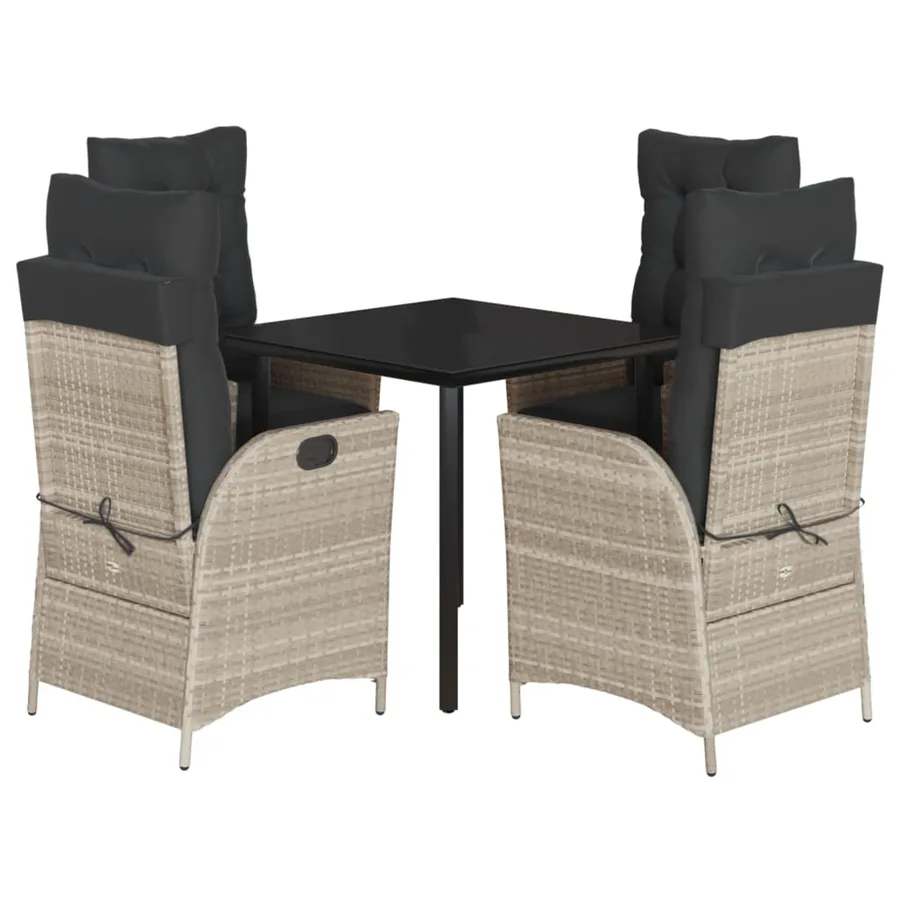 Ensemble à manger de jardin et coussins 5 pcs gris clair rotin - 2
