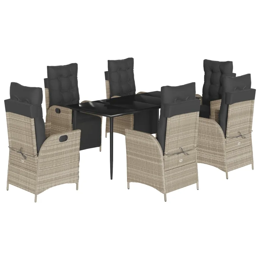 Ensemble à manger de jardin et coussins 7 pcs gris clair rotin - 2