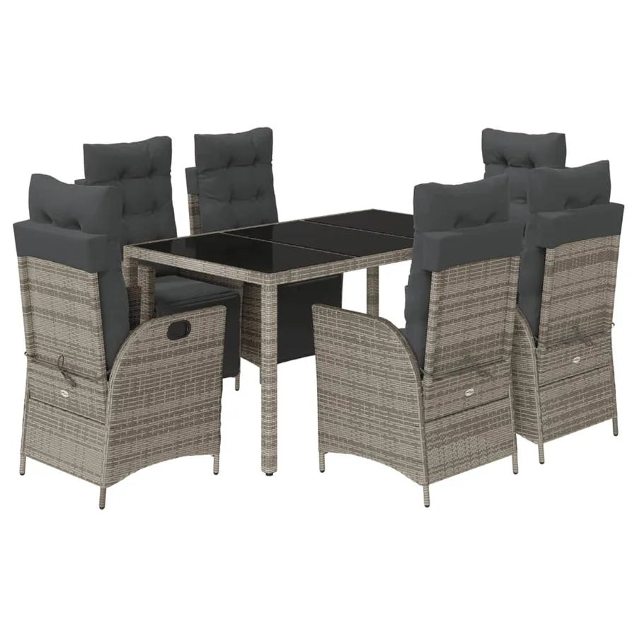 Ensemble à manger de jardin et coussins 7 pcs gris rotin - 2