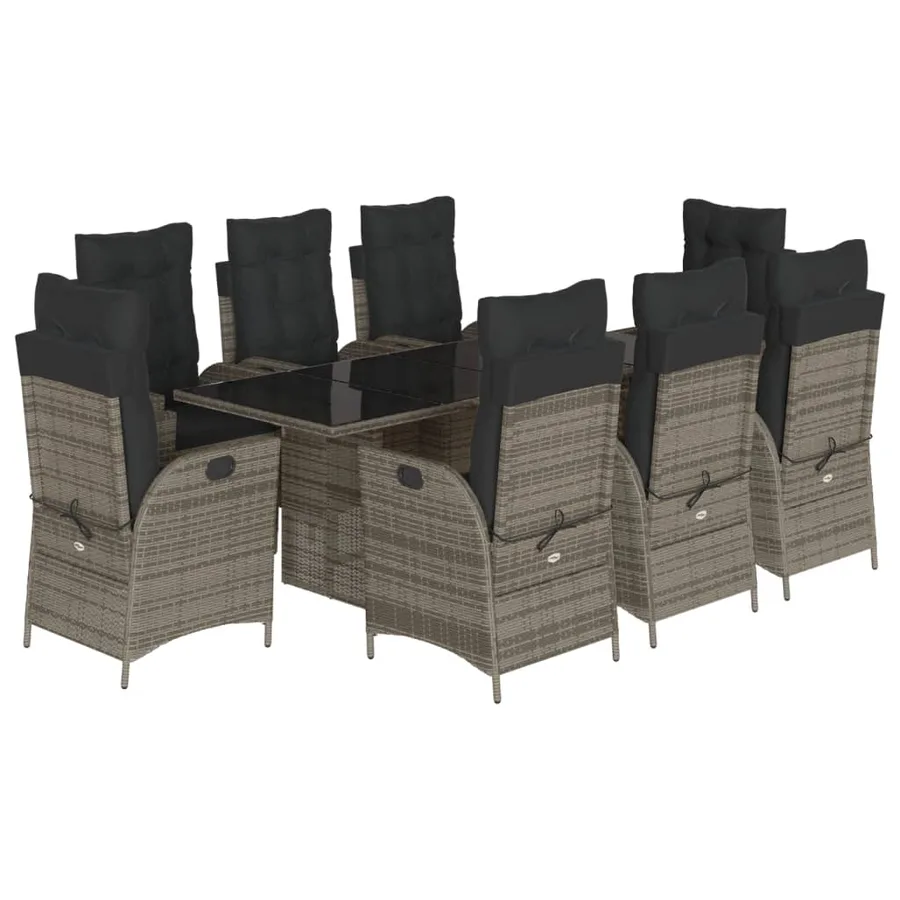 Ensemble à manger de jardin 9 pcs coussins gris résine tressée - 2