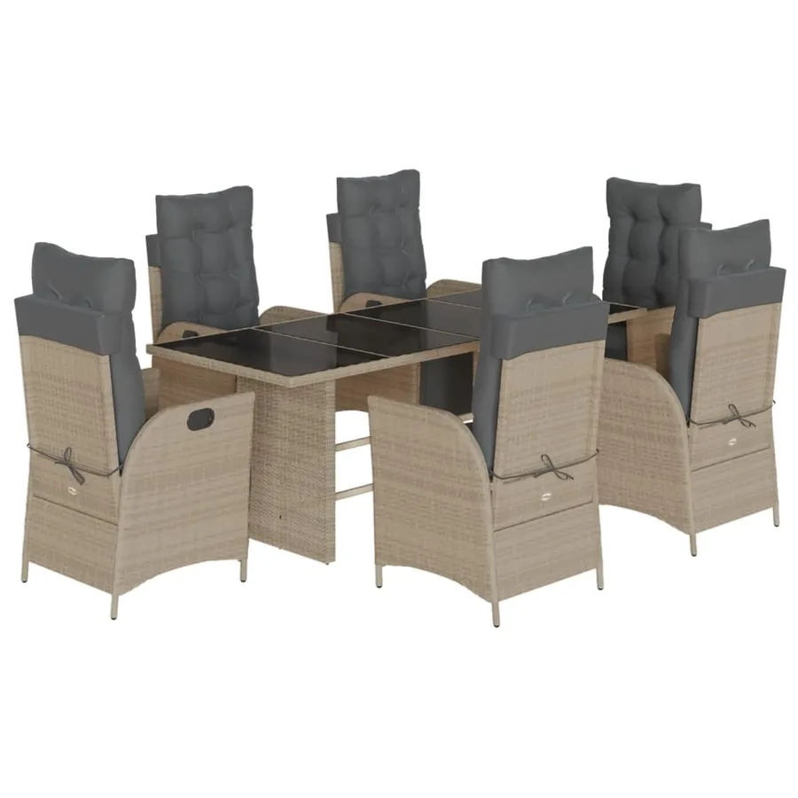 Ensemble à manger de jardin et coussins 7 pcs gris clair rotin - 2