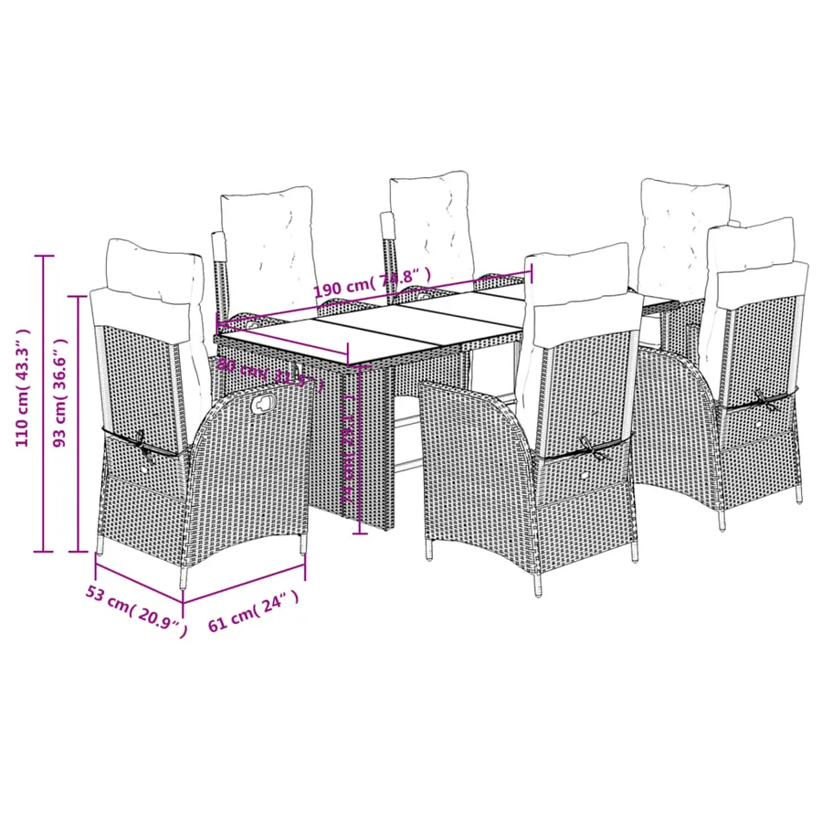 Ensemble à manger de jardin et coussins 7 pcs gris clair rotin - 9