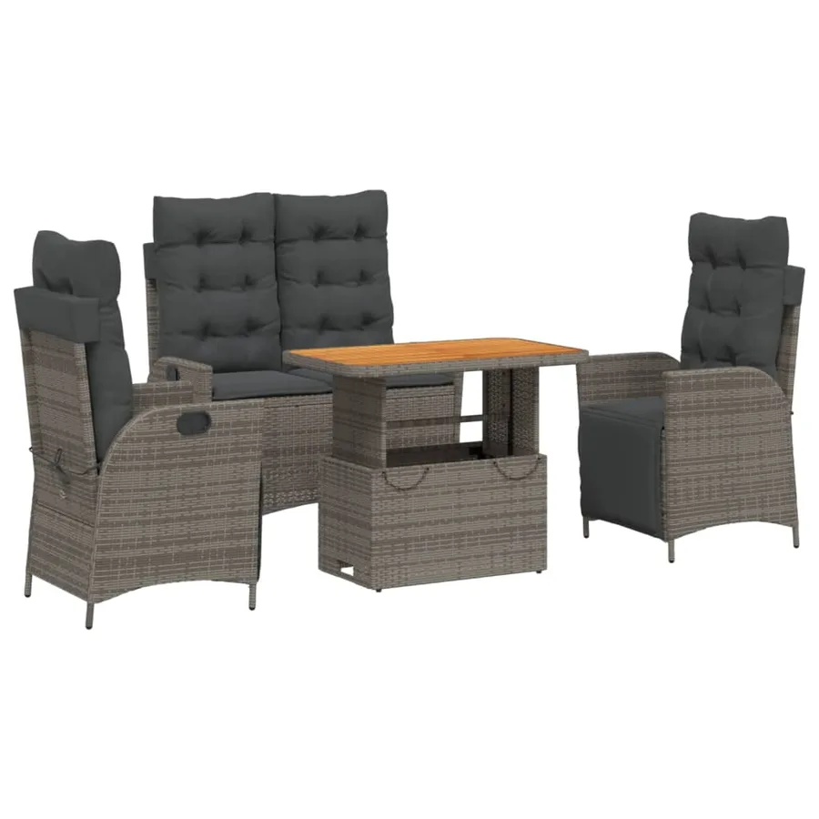 Ensemble à manger jardin 4pcs et coussins Gris Résine tressée - 2