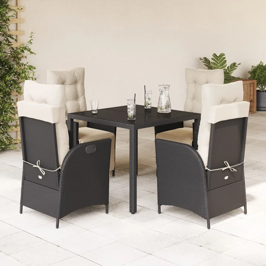 Ensemble à manger de jardin coussins 5pcs Noir Résine tressée