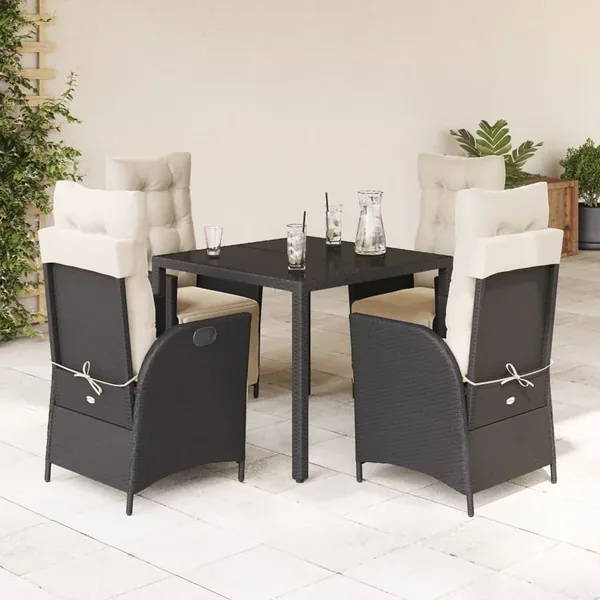 Ensemble à manger de jardin coussins 5pcs Noir Résine tressée