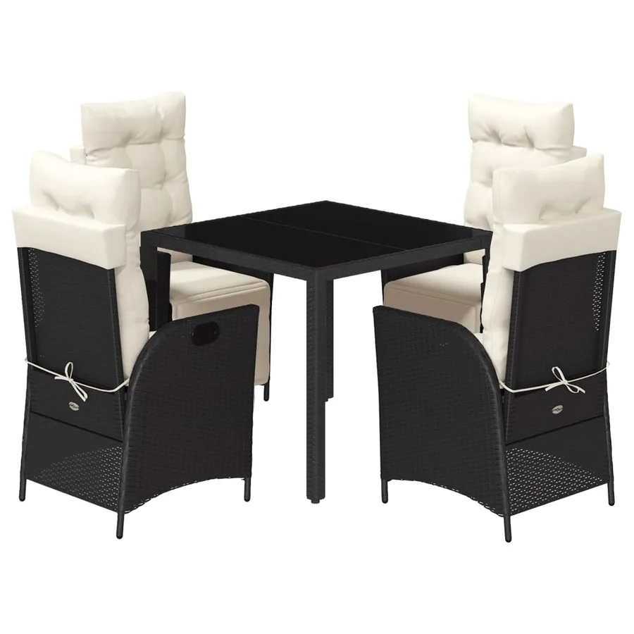 Ensemble à manger de jardin coussins 5pcs Noir Résine tressée - 2