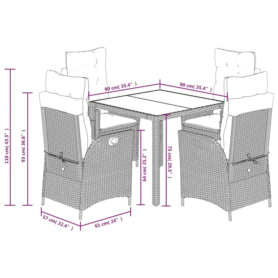 Ensemble à manger de jardin coussins 5pcs Noir Résine tressée - 9