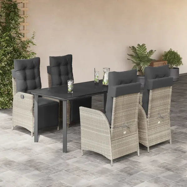 Ensemble à manger de jardin et coussins 5 pcs gris clair rotin