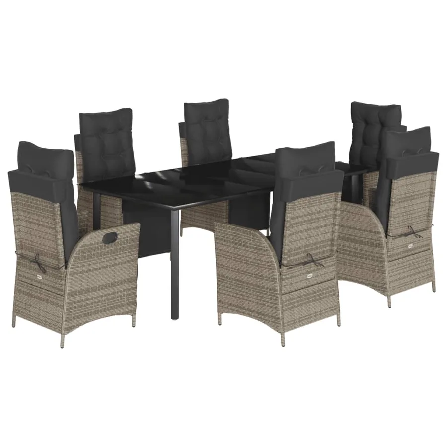 Ensemble à manger de jardin et coussins 7 pcs gris rotin - 2